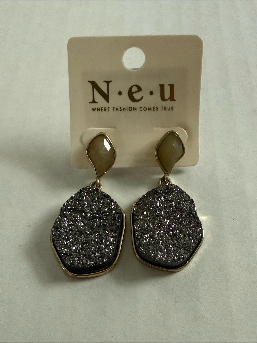 Silver Druzy Drop Earrings with Pale Green Accent